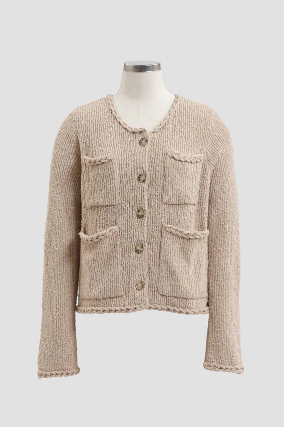 Braided-Trim Cardigan with Pockets