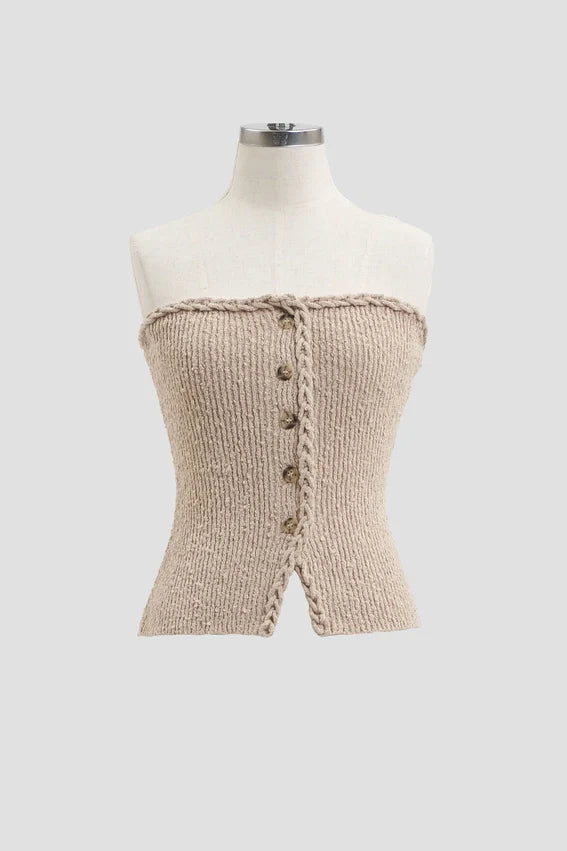 Braided-Trim Sleeveless Sweater Top
