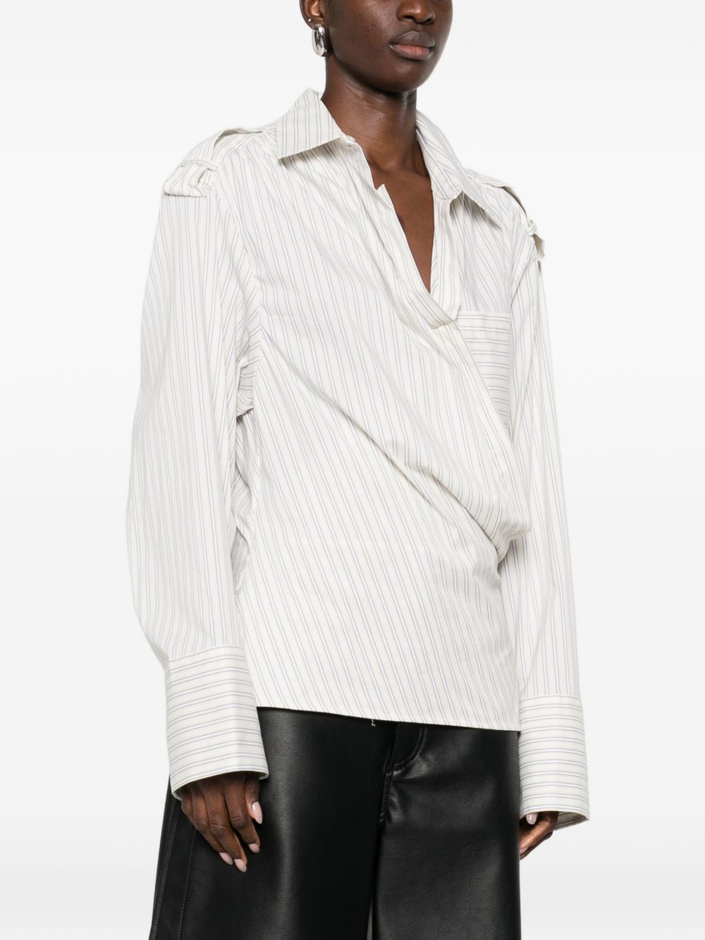 Breathable Cotton Striped Shirt with Epaulettes
