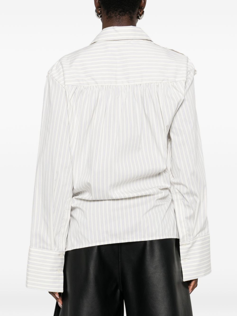 Breathable Cotton Striped Shirt with Epaulettes