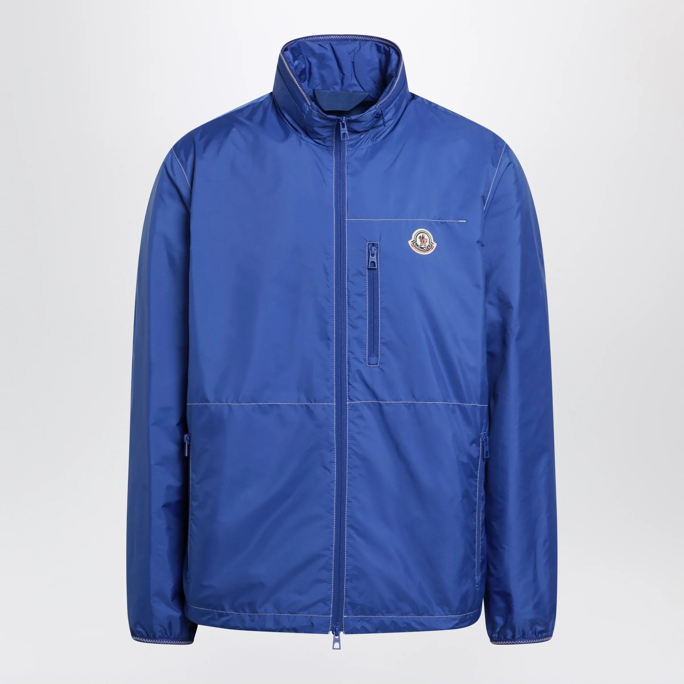Bright Blue Water-Repellent Nylon Rain Jacket with Removable Hood for Everyday Use