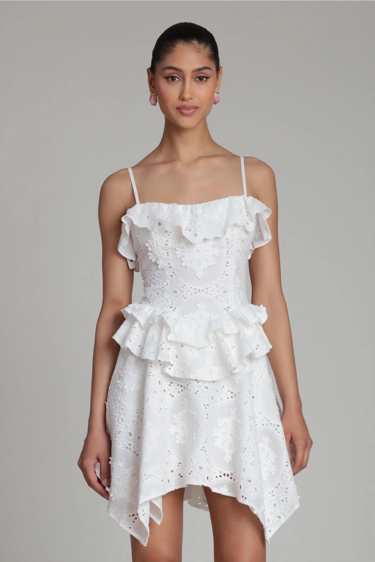 Broderie Anglaise Cotton Ruffle Mini Dress