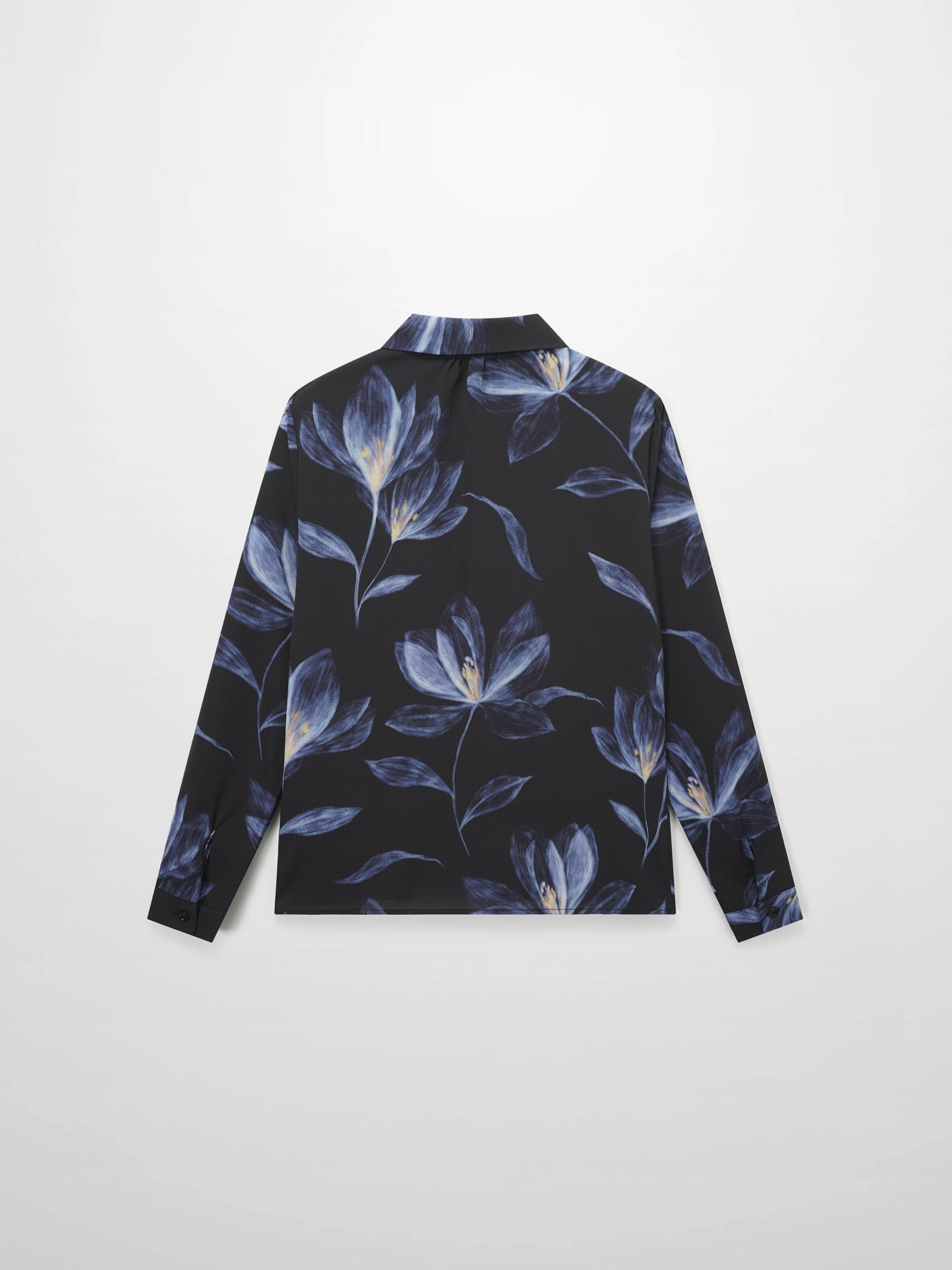 Button Down Collared Blouse-Blue Floral-2