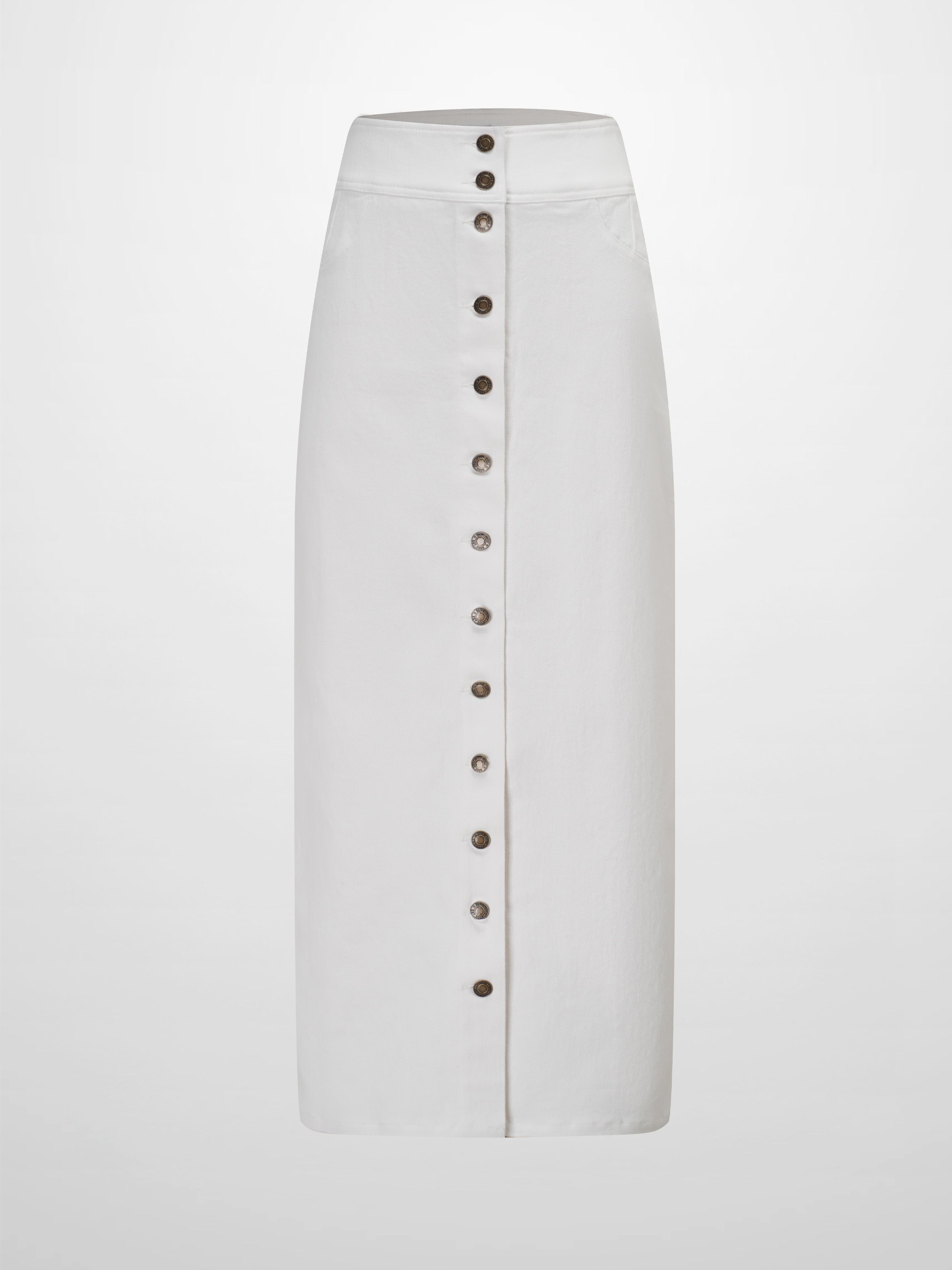 Button Down Denim Skirt-White