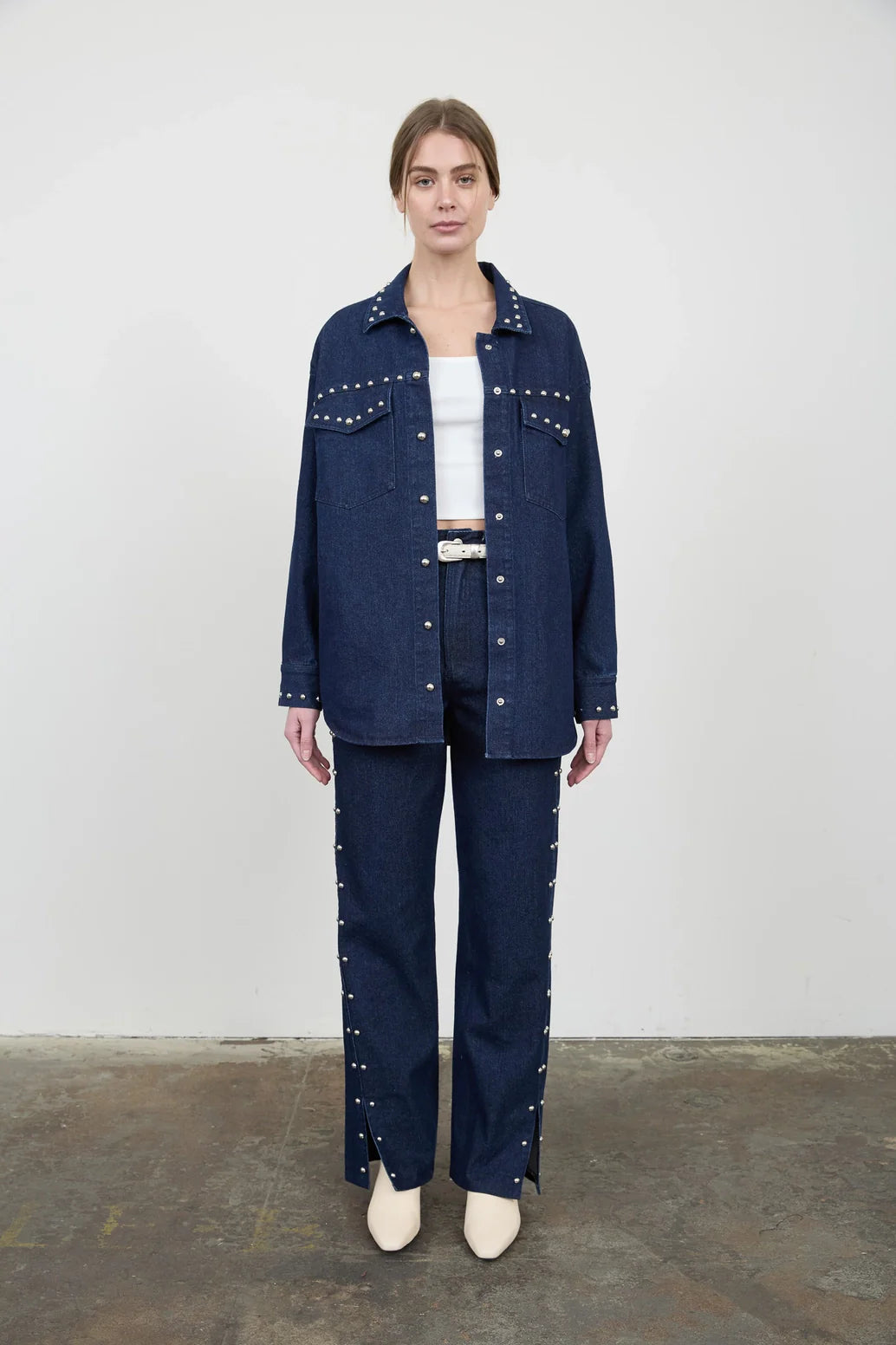 Button Down Stud Detail Denim Shacket