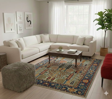 Hand-Knotted Sultanabad Vegetable-Dyed Wool Rug, 8" x 10"  (K)