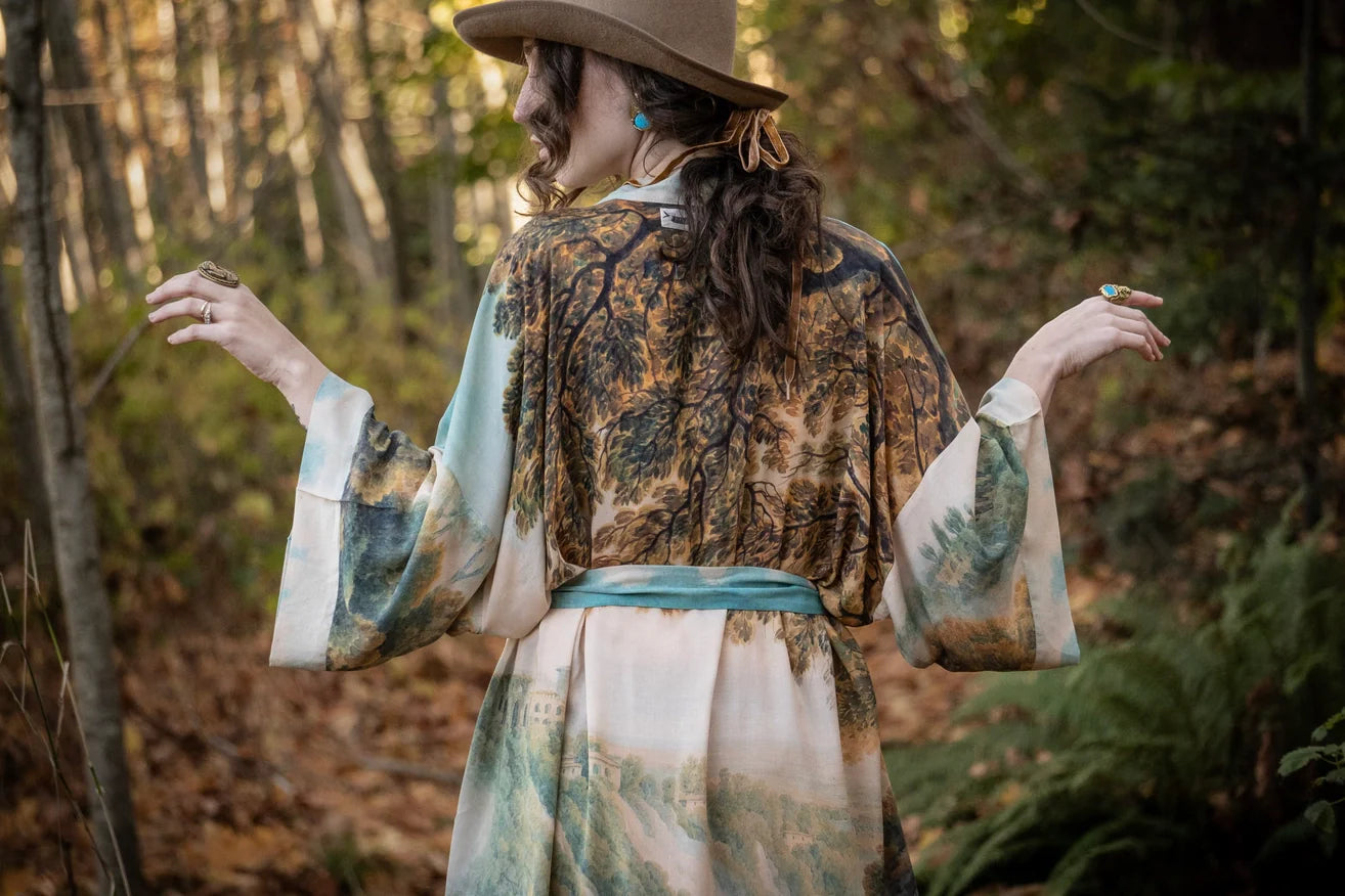 Awakening Opera Duster Kimono Robe W/Landscape and Eagle