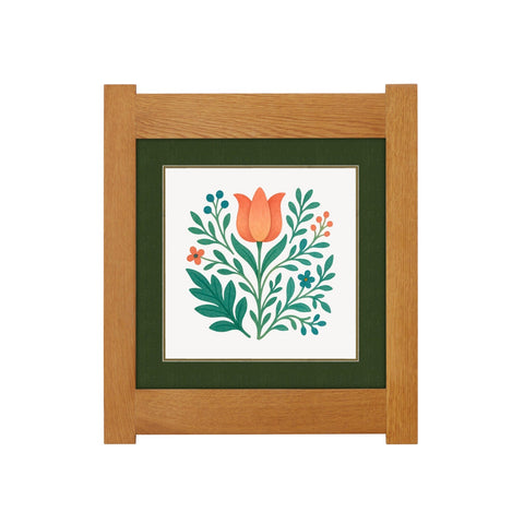 Arts & Crafts Mission Oak Framed Art with Floral Tree Michael's Cherry