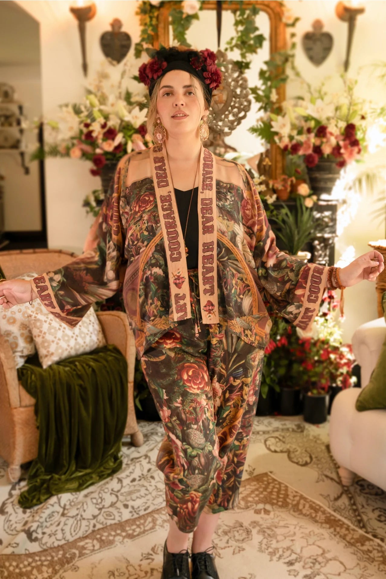 Courage Deart Heart Cropped Bamboo Kimono with Sacred Heart
