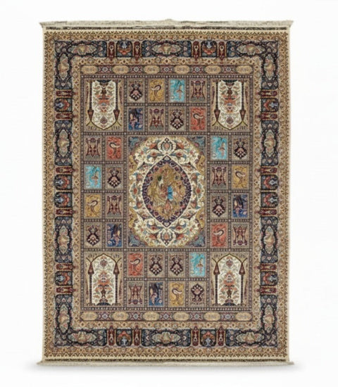 Exquisite 100% Silk Persian Design Rug – Elegant and Luxurious, size  8' 3" x 11' 2"