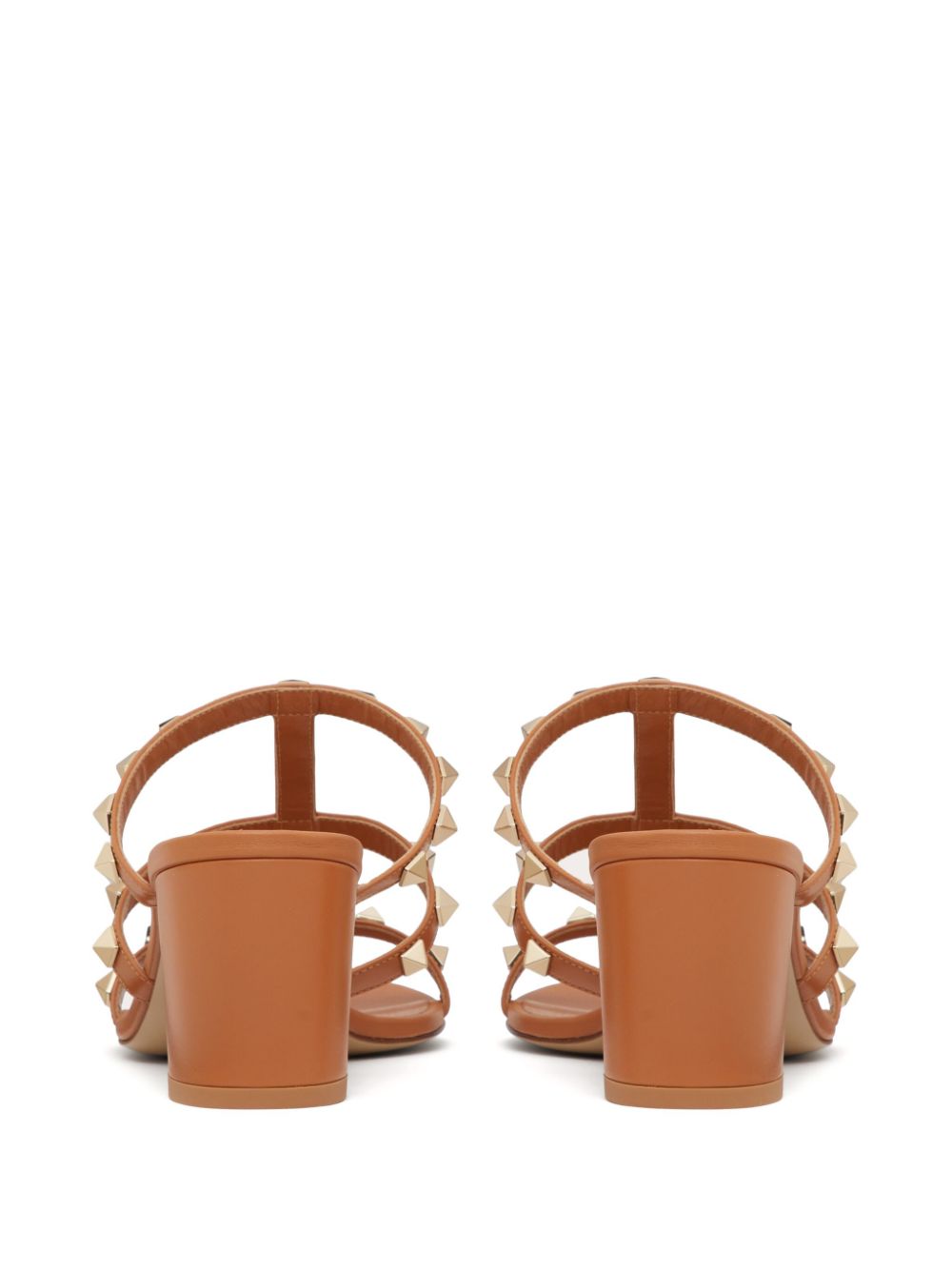 Camel Brown Calf Leather Rockstud Summer Slip-On Mules 60mm Comfortable