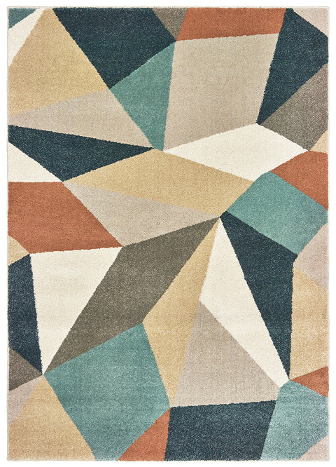 Sandstorm Casual Rug - Tan / Denim Blue / Burnt Orange / Cream