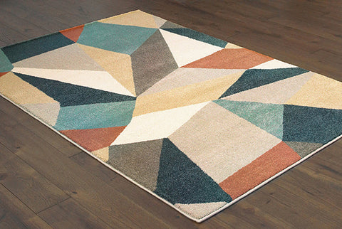 Sandstorm Casual Rug - Tan / Denim Blue / Burnt Orange / Cream