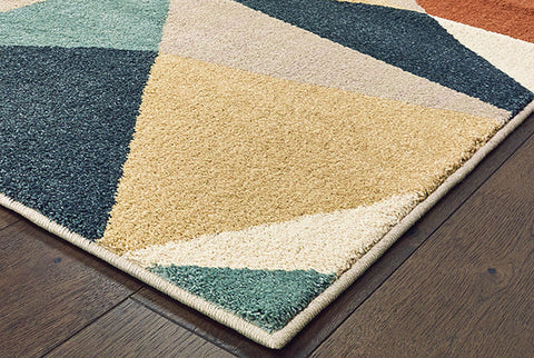 Sandstorm Casual Rug - Tan / Denim Blue / Burnt Orange / Cream