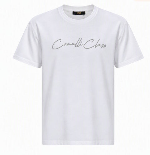 Cavalli Class White Cotton Men T-Shirt