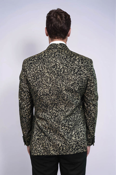 Feather Patterned Slim Fit Black Men Party Blazer - Wessi