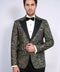 Feather Patterned Slim Fit Black Men Party Blazer - Wessi