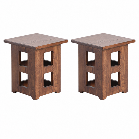 Mission Solid Oak Square End Table with Cut Outs - Walnut (W1)