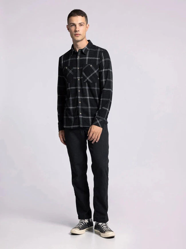 Clark Shirt - Long Sleeve Button Up BLACK CREAM PLAID