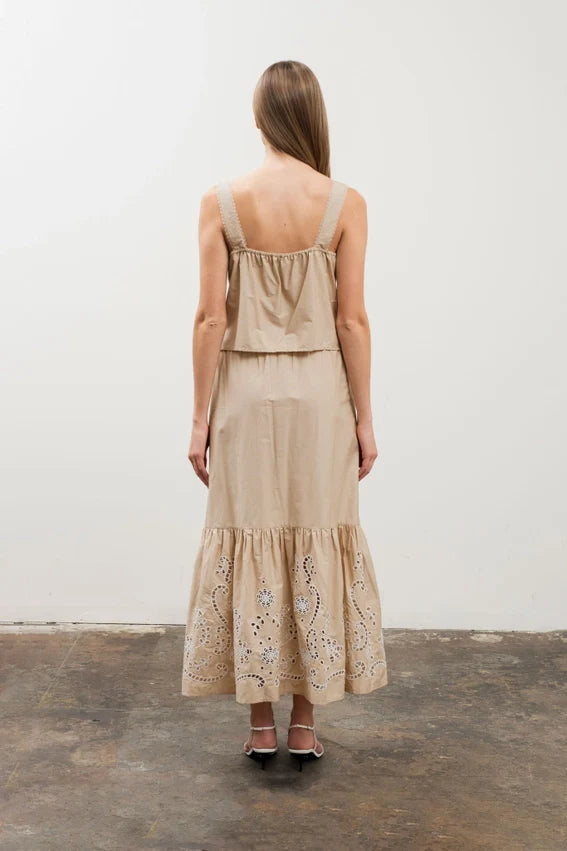 Contrast Eyelet Detail Midi Skirt