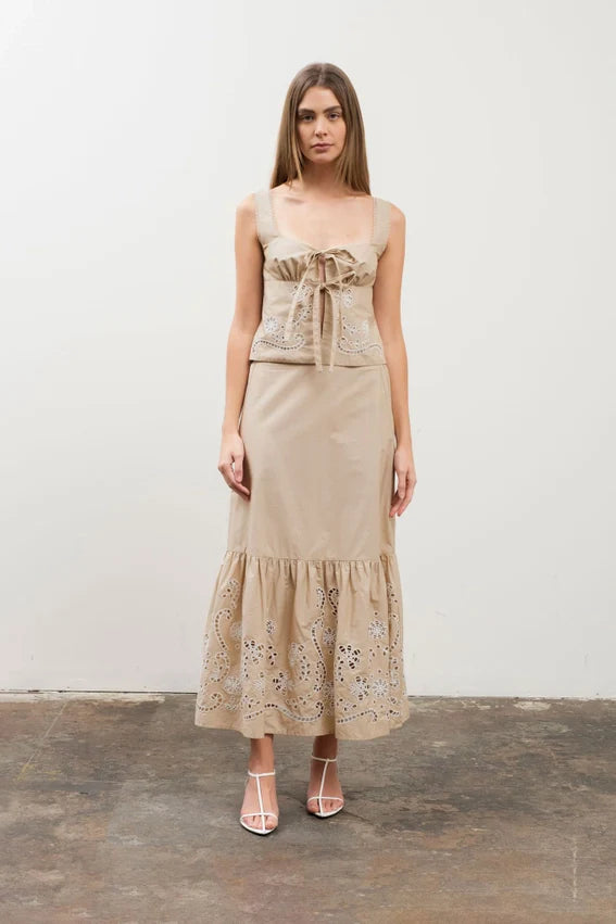 Contrast Eyelet Detail Midi Skirt