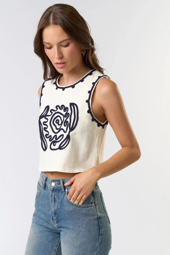 Cord Detailed Denim Vest Top