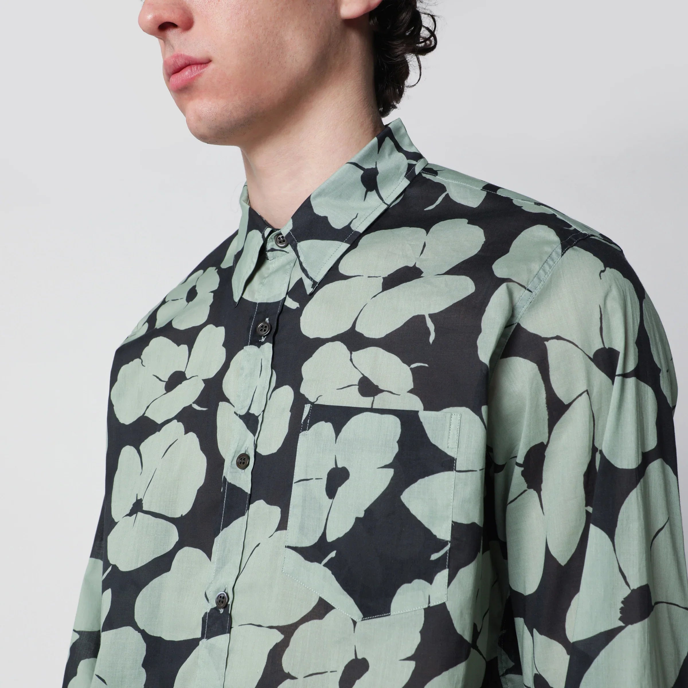 Cotton Floral Print Pistachio Shirt for Breathable Comfort