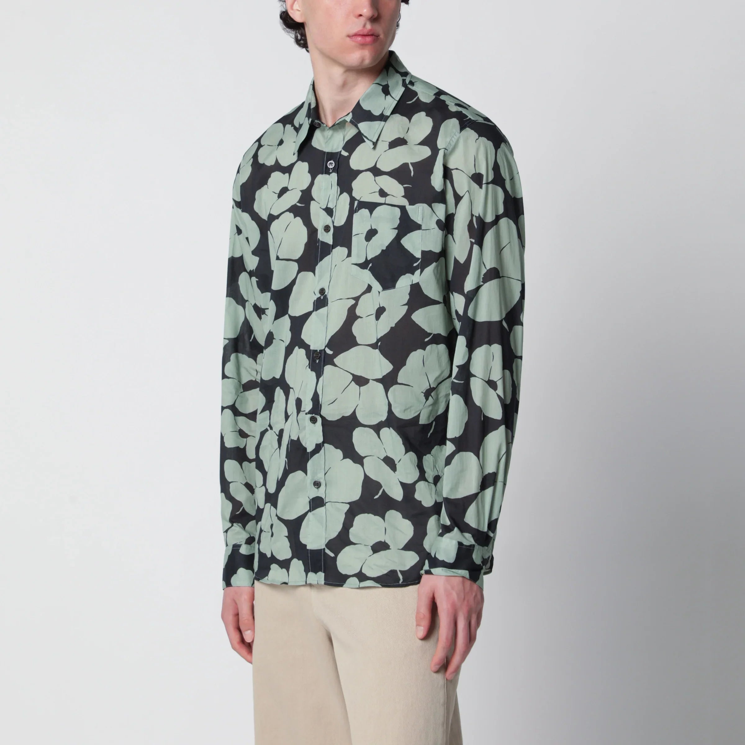 Cotton Floral Print Pistachio Shirt for Breathable Comfort