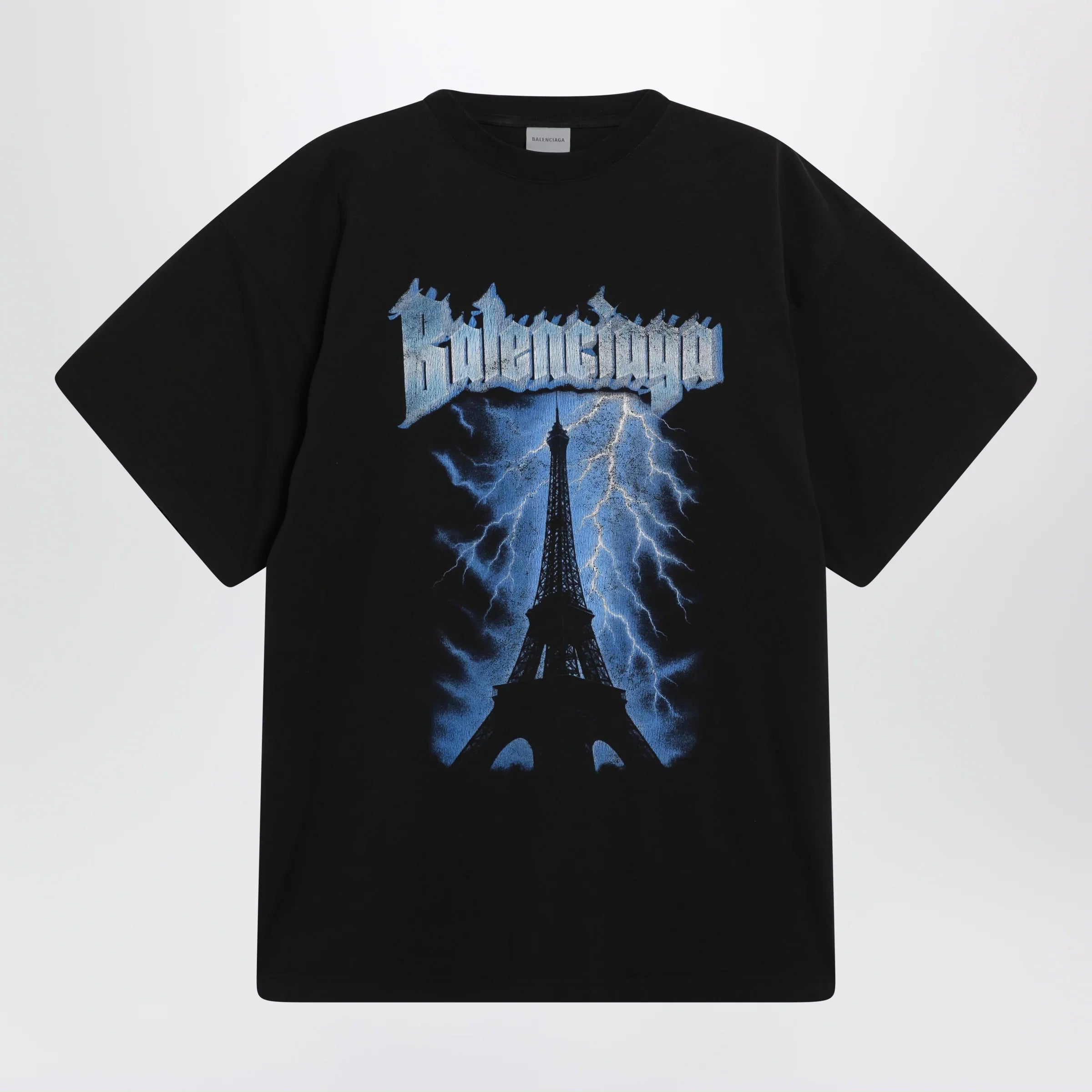 Cotton Oversized Black Paris Thunderstorm Tee for Comfort