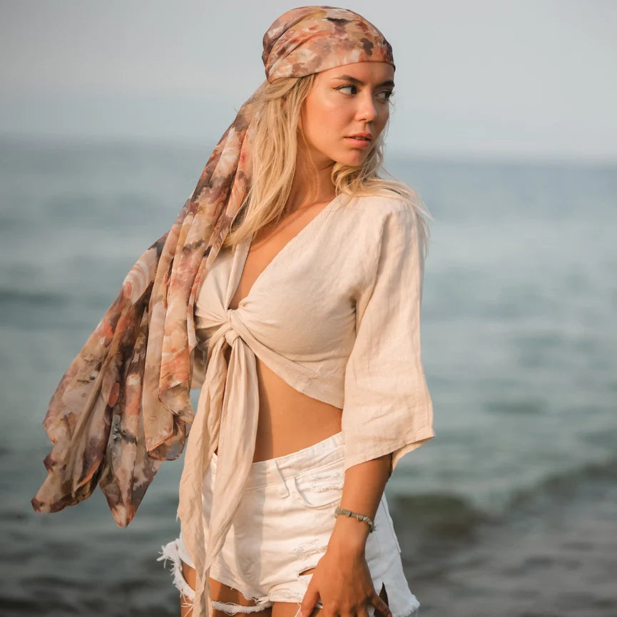 Cream Linen Wrap Crop Top