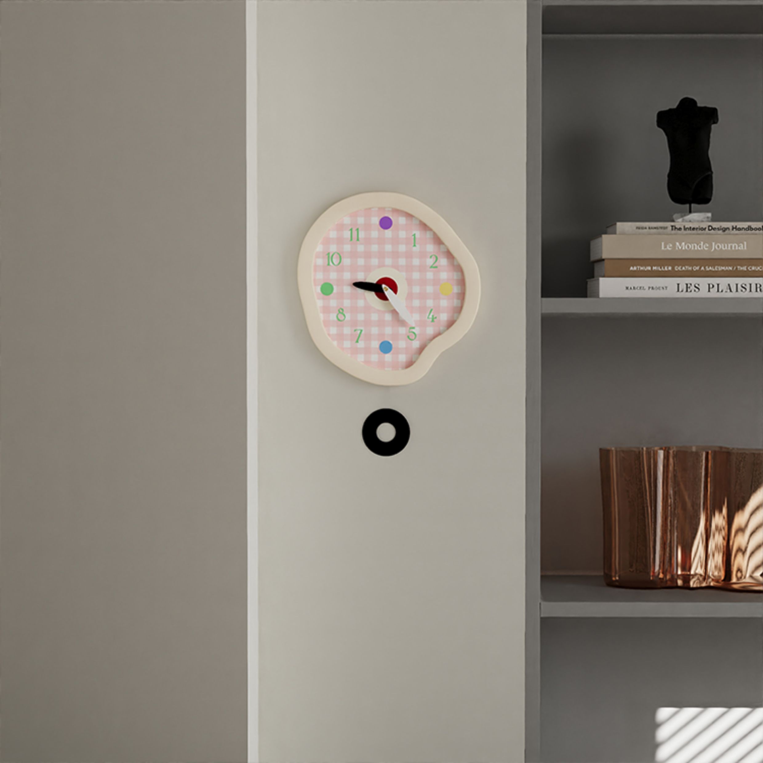 Creamy Gingham Wall Clock