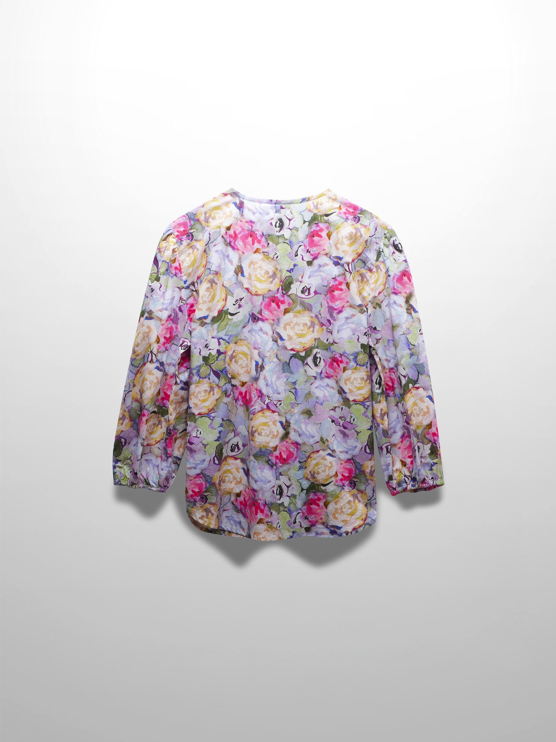 Crew Neck Button Down Blouse-Pink/Purple-3