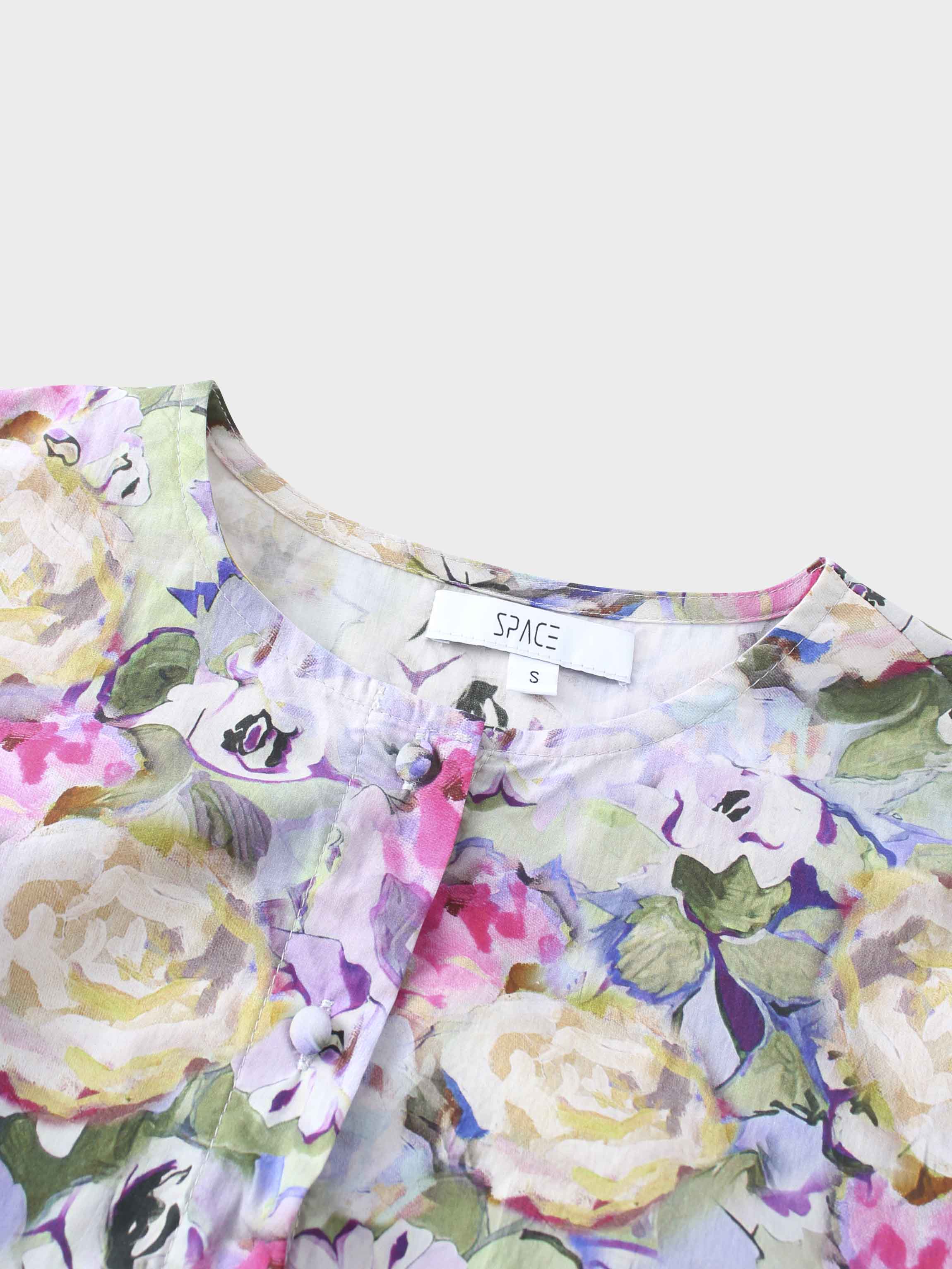Crew Neck Button Down Blouse-Pink/Purple-4