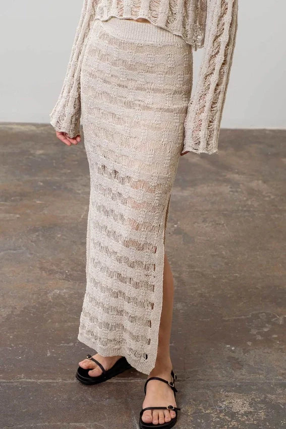 Crochet Knit Side Slit Midi Skirt