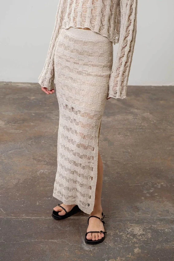 Crochet Knit Side Slit Midi Skirt