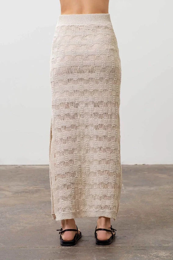 Crochet Knit Side Slit Midi Skirt