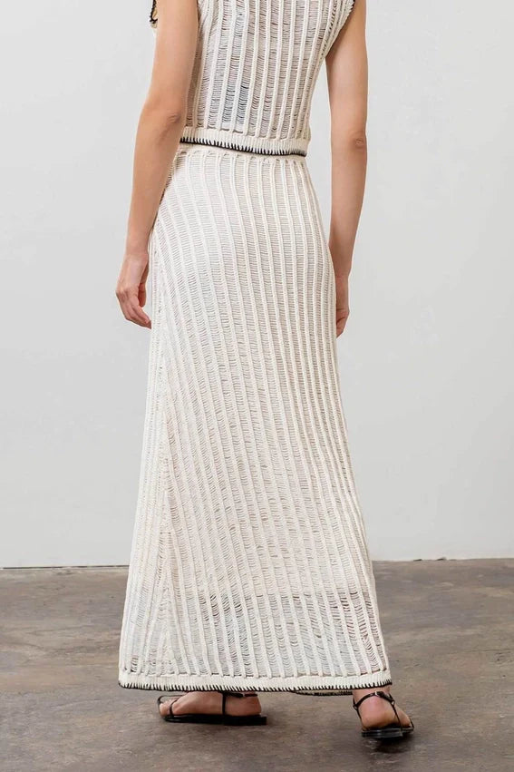 Crochet Ladder Knit Contrast Midi Skirt