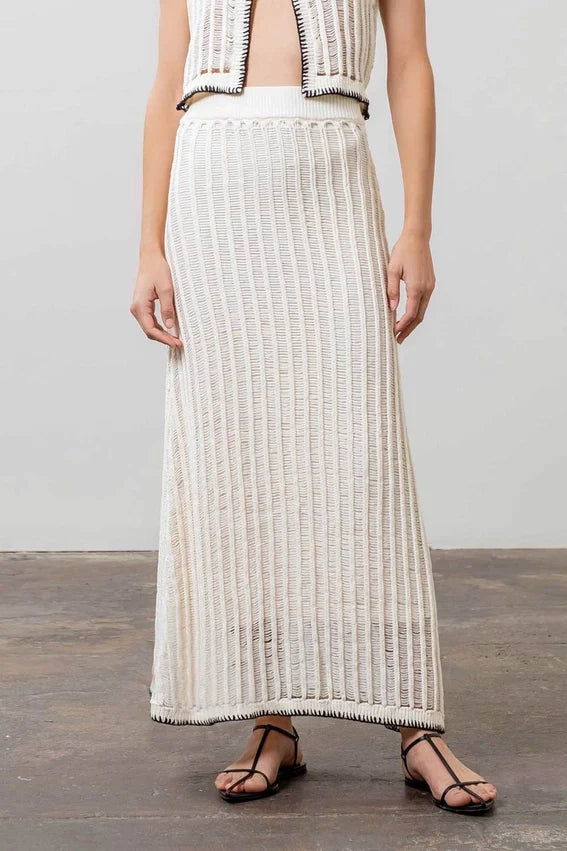 Crochet Ladder Knit Contrast Midi Skirt
