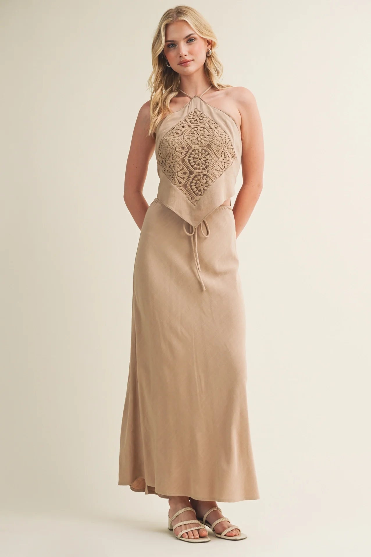 Crochet Medallion Pointed Hem Halter Top