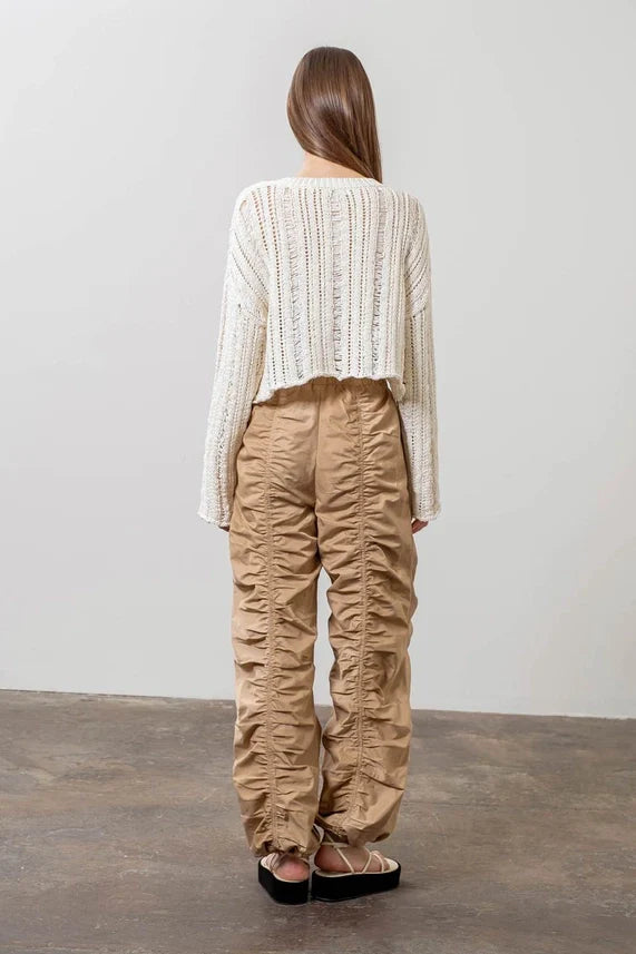 Crochet Split Neck Knit Top
