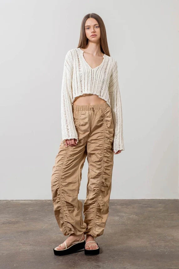 Crochet Split Neck Knit Top