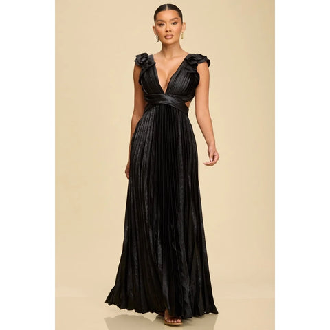Metallic Pleated Maxi Dress Elegant Women’s Evening Gown