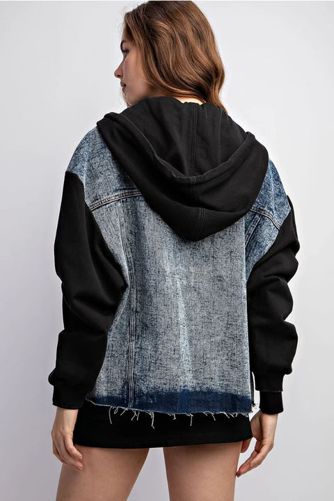 Drawstring Hooded Denim Jacket
