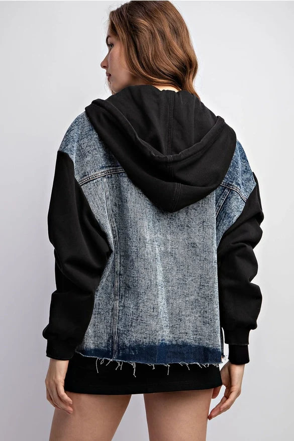 Drawstring Hooded Denim Jacket