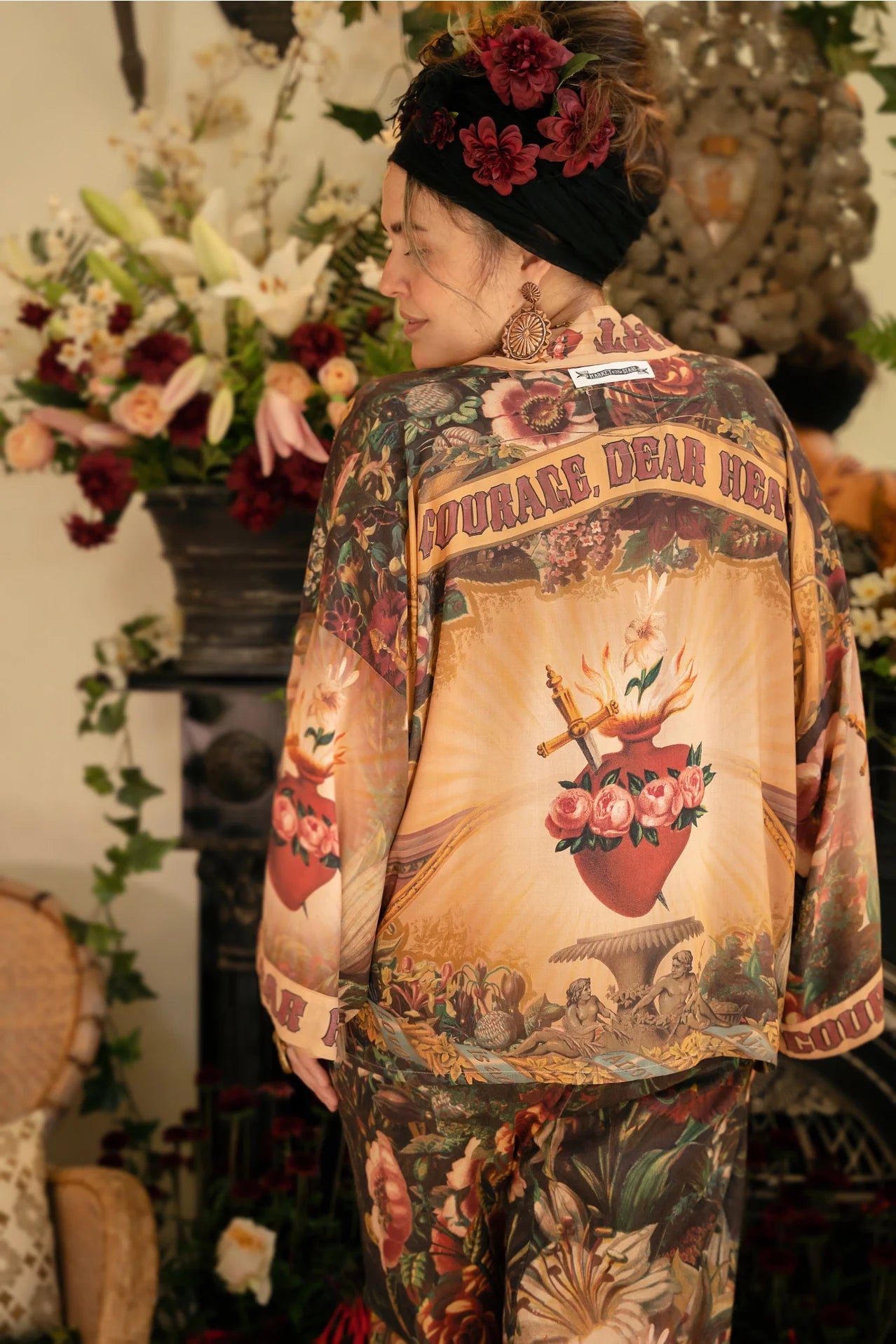 Courage Deart Heart Cropped Bamboo Kimono with Sacred Heart
