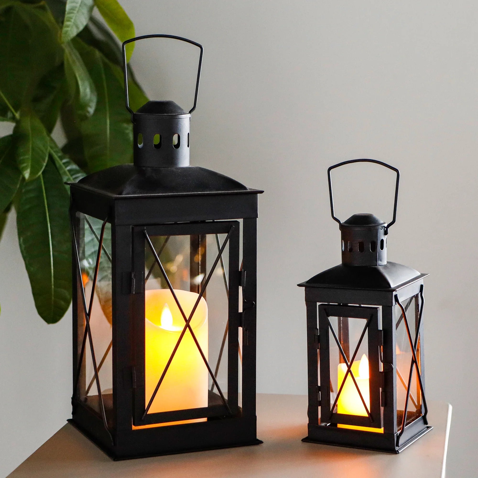 Set of 2 Decorative Candle Lantern Metal Candle Holder Hanging Lantern