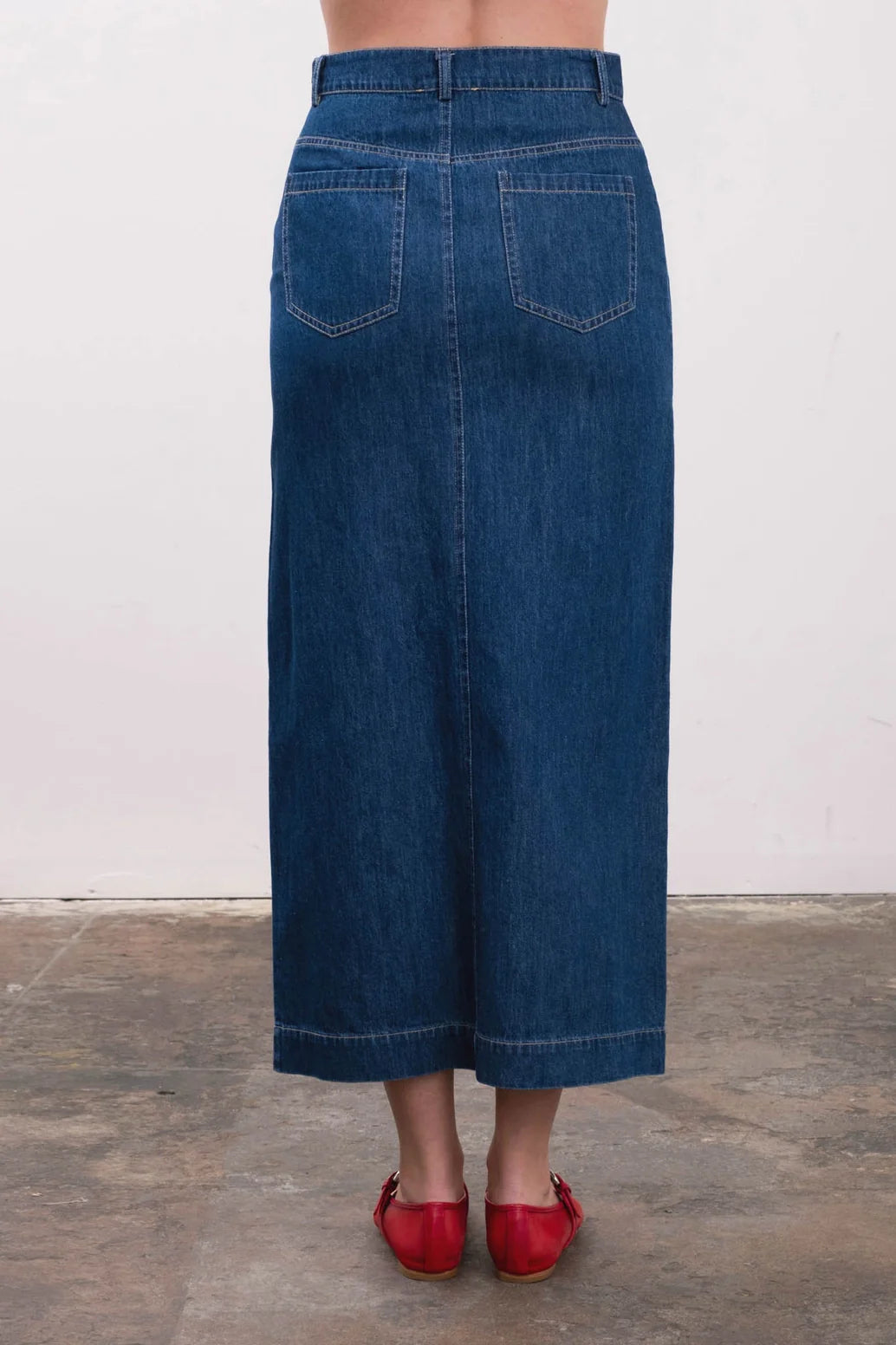 Denim Button Front Detail Midi Skirt