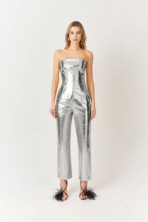 Johanna Faux Leather Metallic Bandeau Top