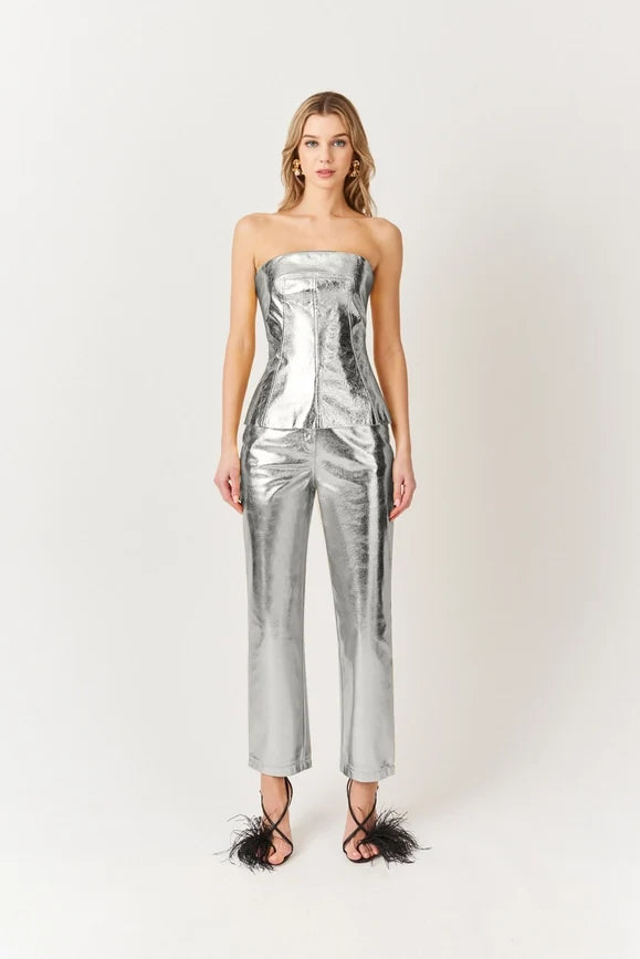 Johanna Faux Leather Metallic Bandeau Top