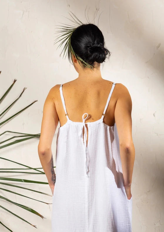 Double Gauze White Strap Midi Dress White